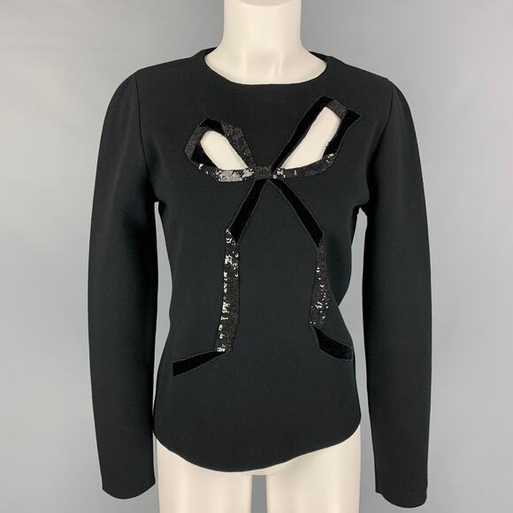 OSCAR DE LA RENTA 2021 L Black on Black Viscose Blend Sequined Cut Out Pullover - Picture 1 of 7
